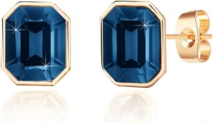Austrian Crystal Octagon Stud Earrings for Women Fashion 925 Sterling Silver Hypoallergenic Jewelry