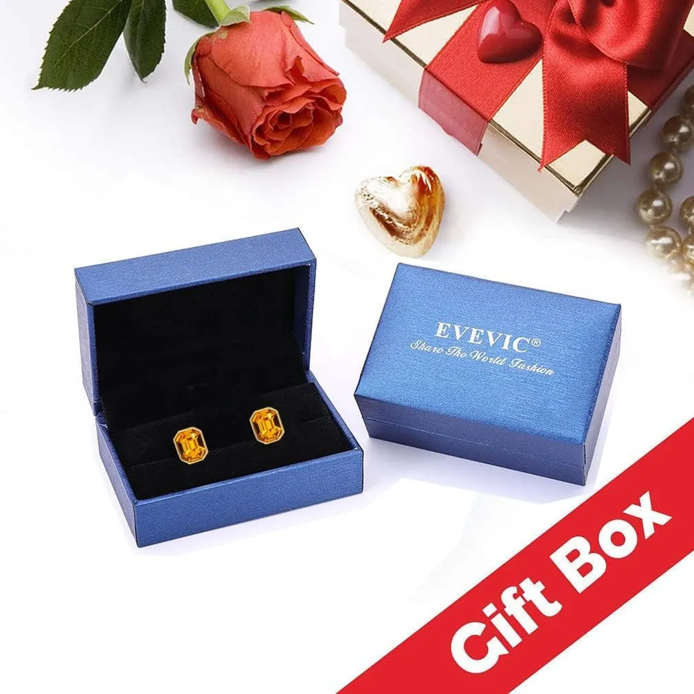 Austrian Crystal Octagon Stud Earrings for Women Fashion 925 Sterling Silver Hypoallergenic Jewelry