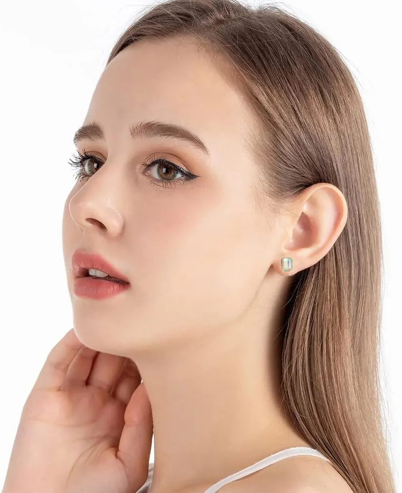 Austrian Crystal Octagon Stud Earrings for Women Fashion 925 Sterling Silver Hypoallergenic Jewelry