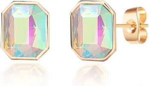 Austrian Crystal Octagon Stud Earrings for Women Fashion 925 Sterling Silver Hypoallergenic Jewelry