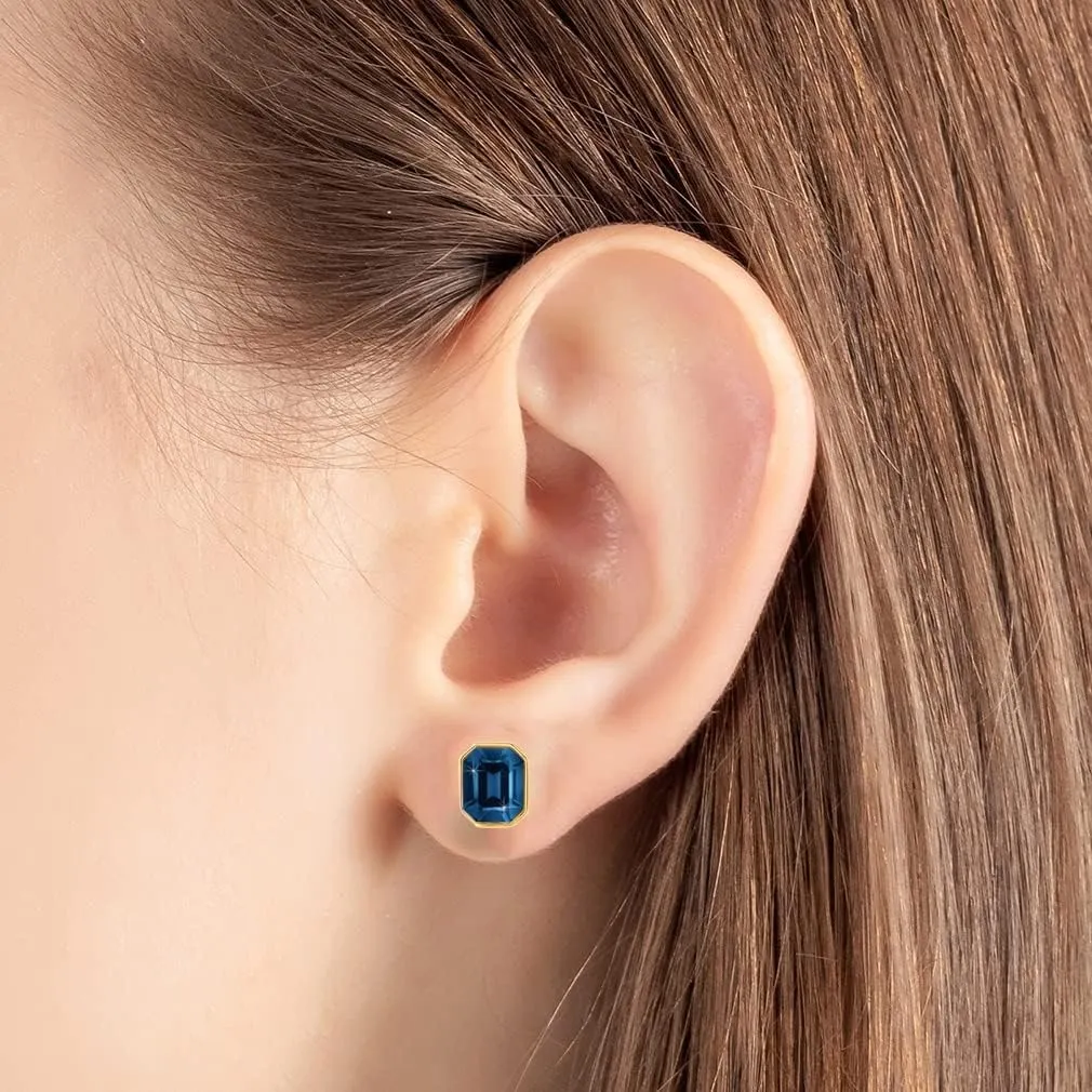 Austrian Crystal Octagon Stud Earrings for Women Fashion 925 Sterling Silver Hypoallergenic Jewelry