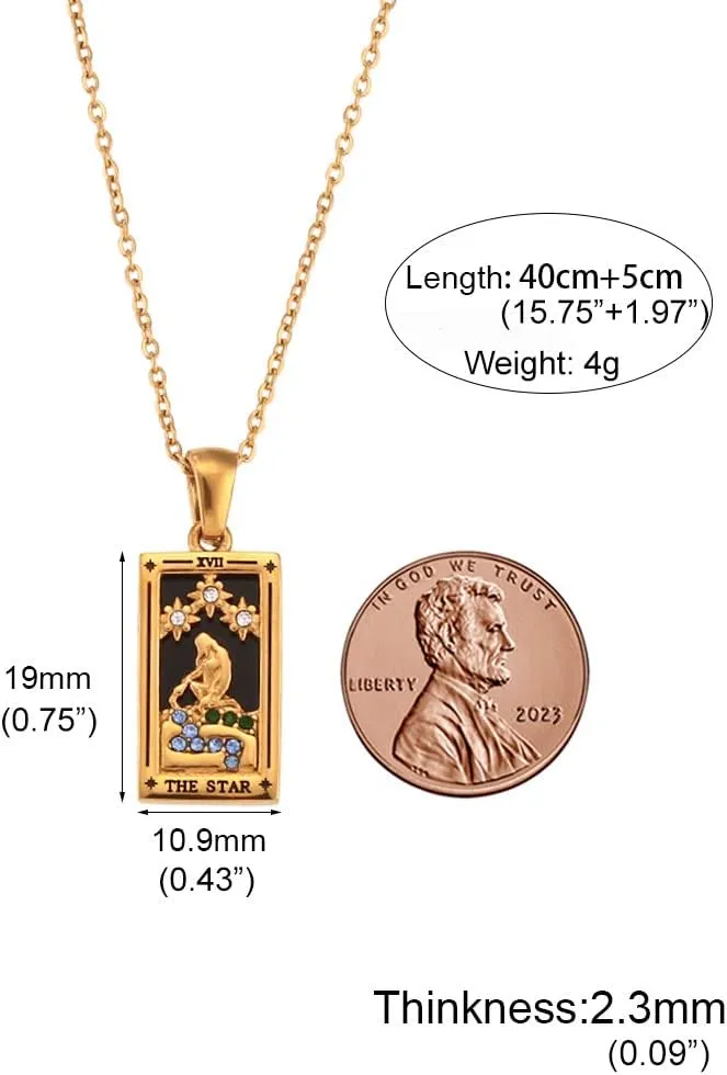 AYNN 18k Gold Plated 316L Stainless Steel Square Colorful Enamel Tarot Cards Pendant Necklace Jewelry Hypoallergenic