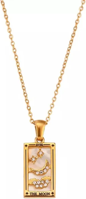 AYNN 18k Gold Plated 316L Stainless Steel Square Colorful Enamel Tarot Cards Pendant Necklace Jewelry Hypoallergenic