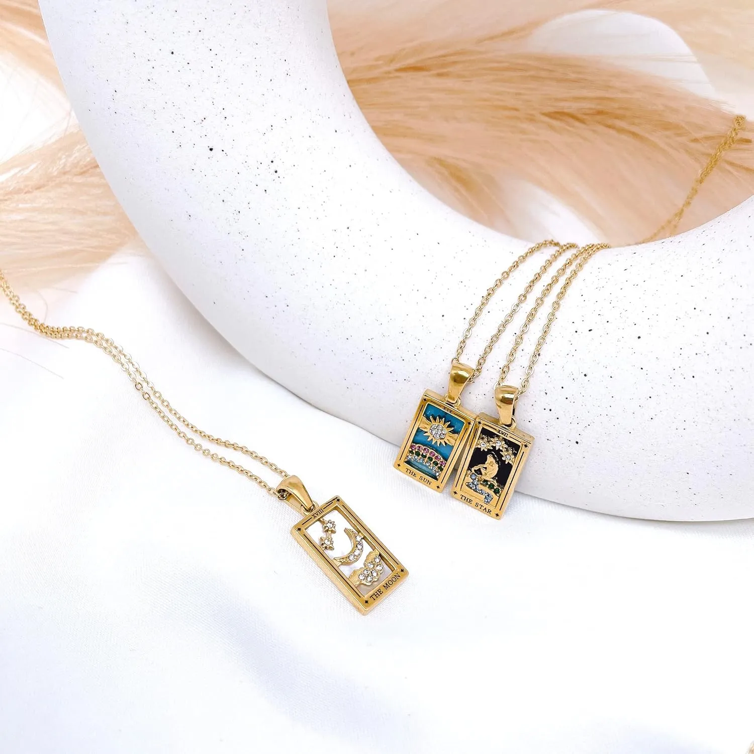 AYNN 18k Gold Plated 316L Stainless Steel Square Colorful Enamel Tarot Cards Pendant Necklace Jewelry Hypoallergenic