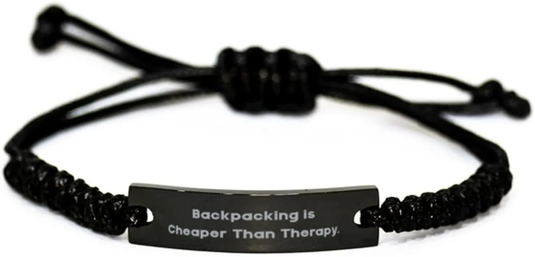 Backpacking Gifts For Friends, Backpacking is Cheaper, Sarcasm Backpacking Black Rope Bracelet, Engraved Bracelet From Friends, Friendship, Friendship bracelet, Black friendship bracelet, Friendship