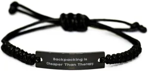 Backpacking Gifts For Friends, Backpacking is Cheaper, Sarcasm Backpacking Black Rope Bracelet, Engraved Bracelet From Friends, Friendship, Friendship bracelet, Black friendship bracelet, Friendship