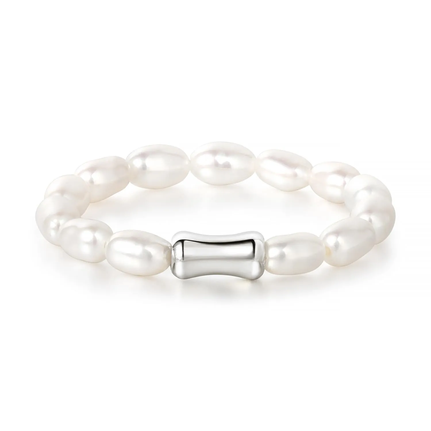 Baroque Pearl Dainty Beaded Rings for Women Stackable Stretch Jewelry Flexible Elastic White Gold Ring Sizes 6-9