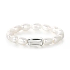 Baroque Pearl Dainty Beaded Rings for Women Stackable Stretch Jewelry Flexible Elastic White Gold Ring Sizes 6-9