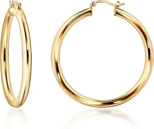 Barzel 18K Gold Plated 4MM Solid Hoop Earrings For Women, Varying sizes 10-60mm, High Polish Finish, Tarnish Free. Made In Brazil