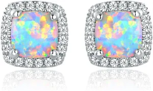 Barzel White Gold Plated Created White Opal Stud Earrings for Women - Made In Brazil