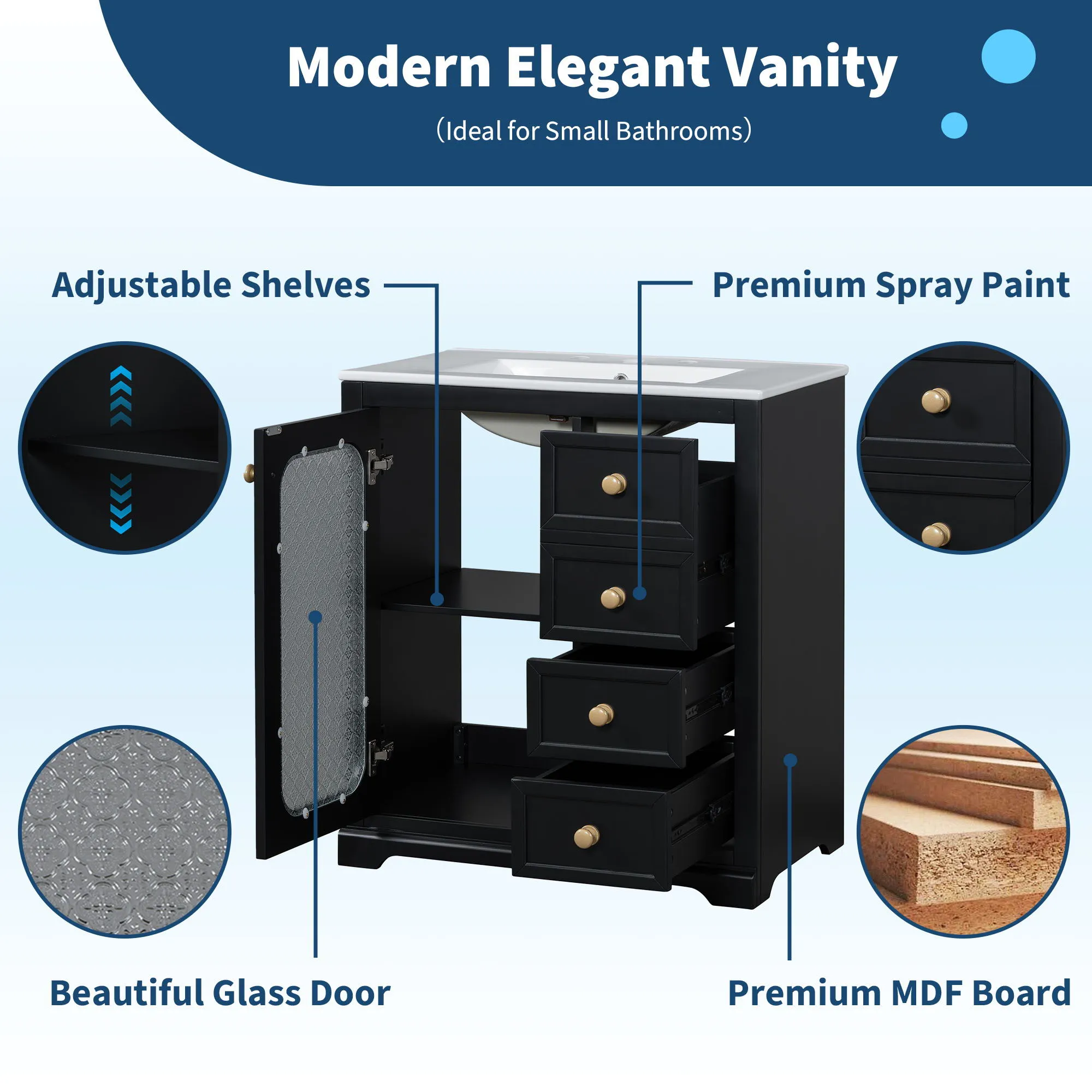 Bathroom Vanity With A Soft Close Glass Door, Adjustable Shelves, And Three Drawers by Couch.com
