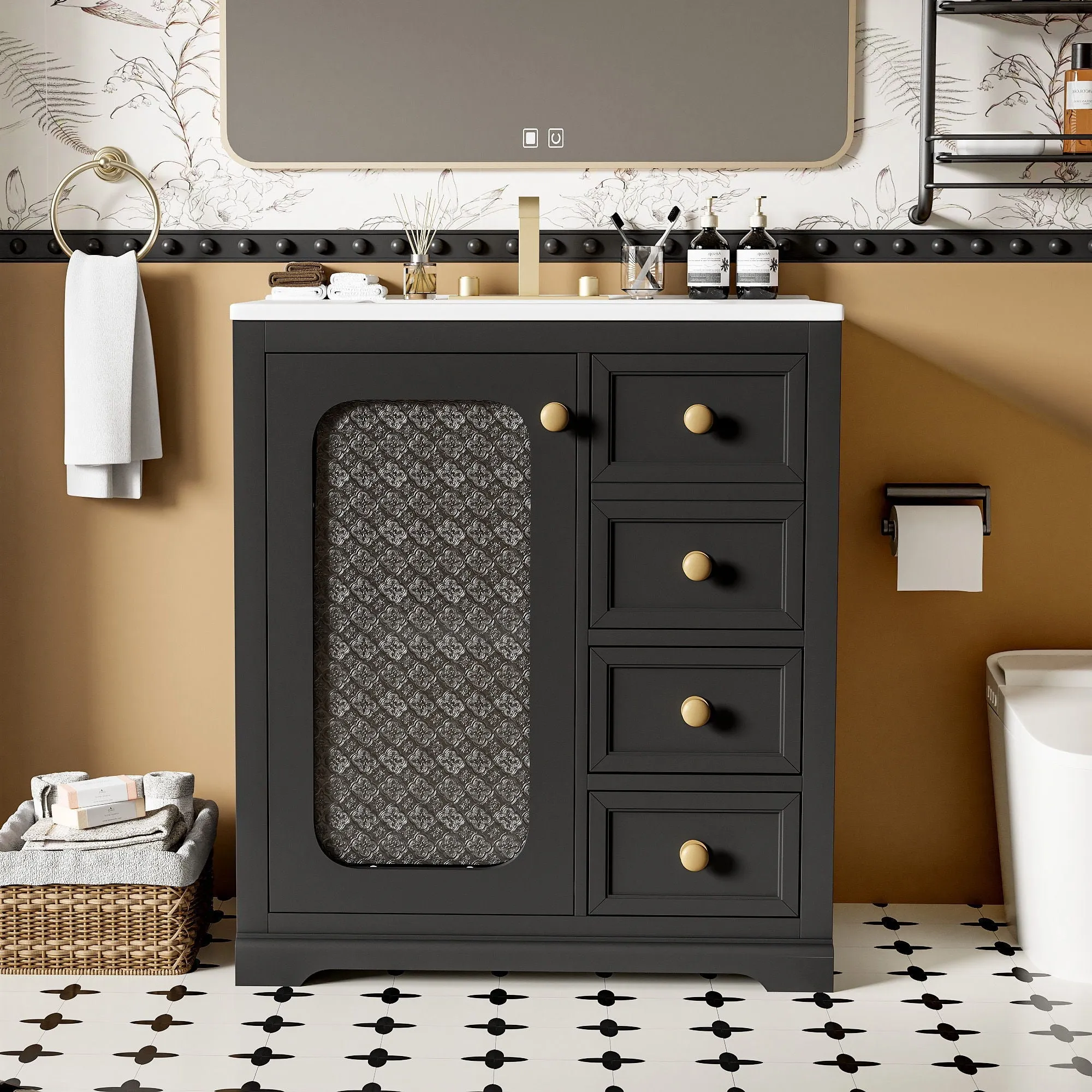 Bathroom Vanity With A Soft Close Glass Door, Adjustable Shelves, And Three Drawers by Couch.com