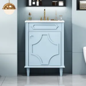 Bathroom Vanity With Ceramic Sink Combo, Modern Freestanding Storage Cabinet With Height Adjustable Shelf, Soft Closing Doors - Blue by Couch.com