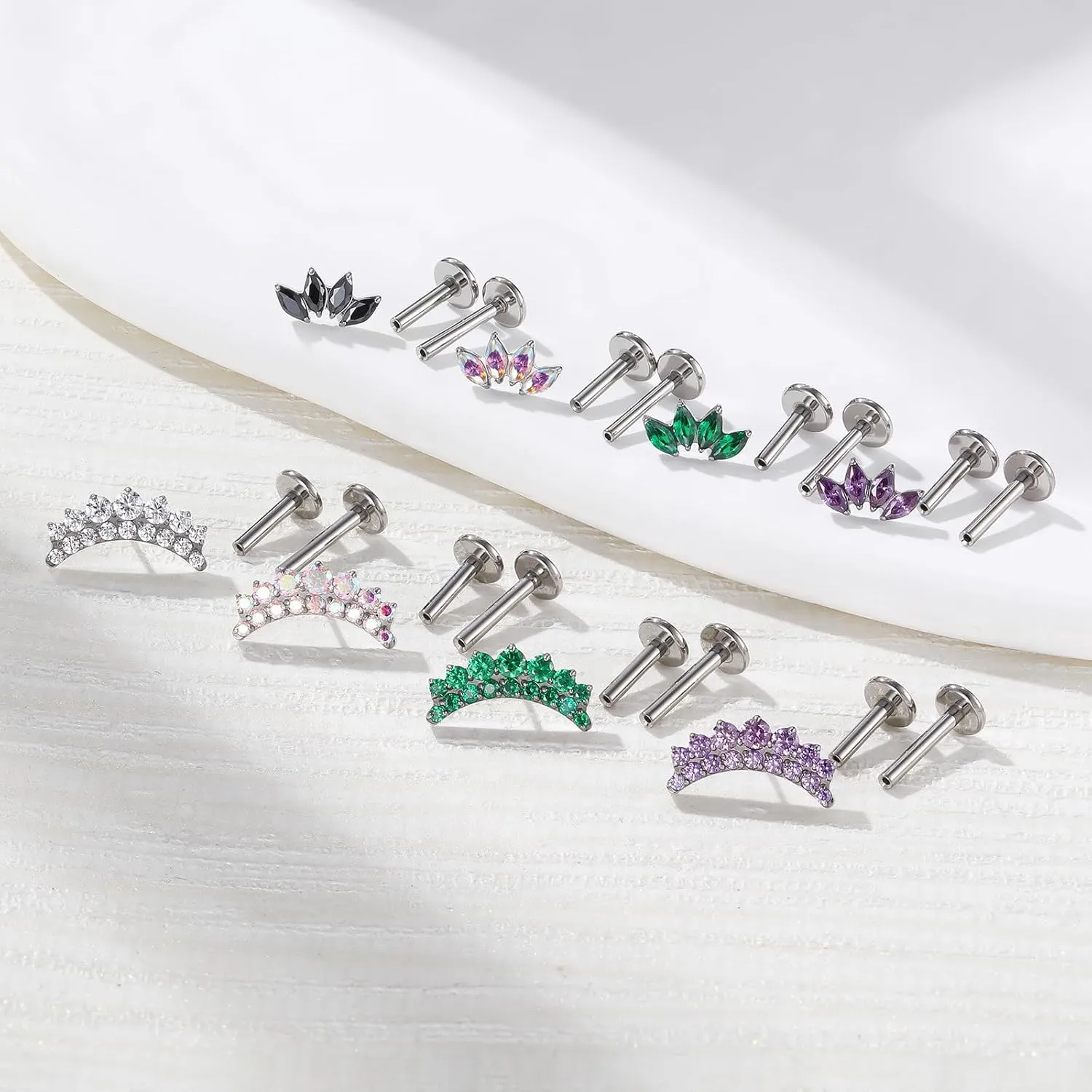 BelezaDosas G23 Titanium Labret Studs Threadless Push-in Labret CZ Press Fit 16G 6mm 8mm Lip Cluster Tragus Helix Medusa Cartilage Monroe Push Back Earring Piercing Jewelry for Men Women