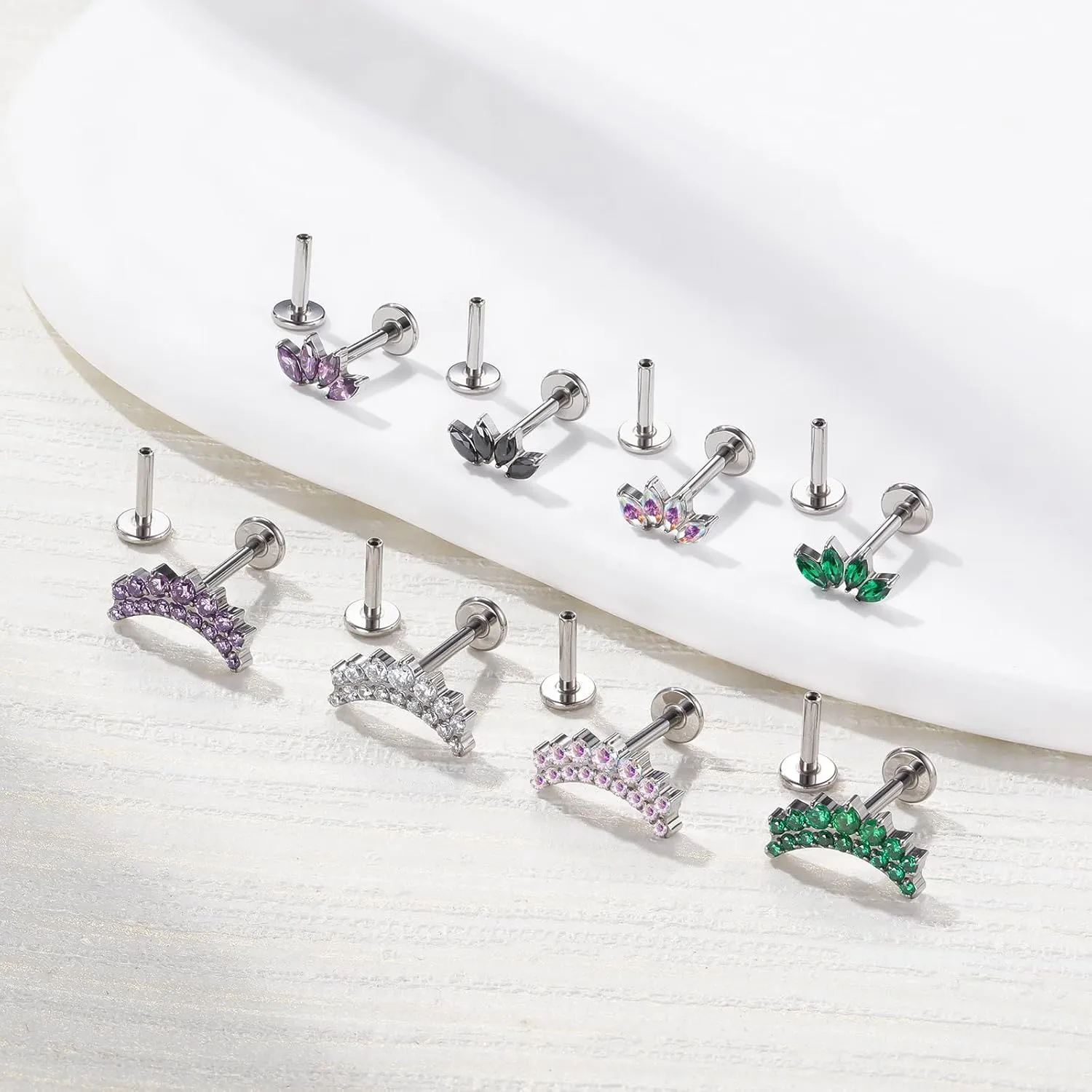 BelezaDosas G23 Titanium Labret Studs Threadless Push-in Labret CZ Press Fit 16G 6mm 8mm Lip Cluster Tragus Helix Medusa Cartilage Monroe Push Back Earring Piercing Jewelry for Men Women