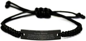 Bestie Black Rope Bracelet, Grateful Friendship Gift for Birthday, Christmas, and Graduation. Thank you for being my bestie through thick and thin. Im so lucky to have you in my life.
