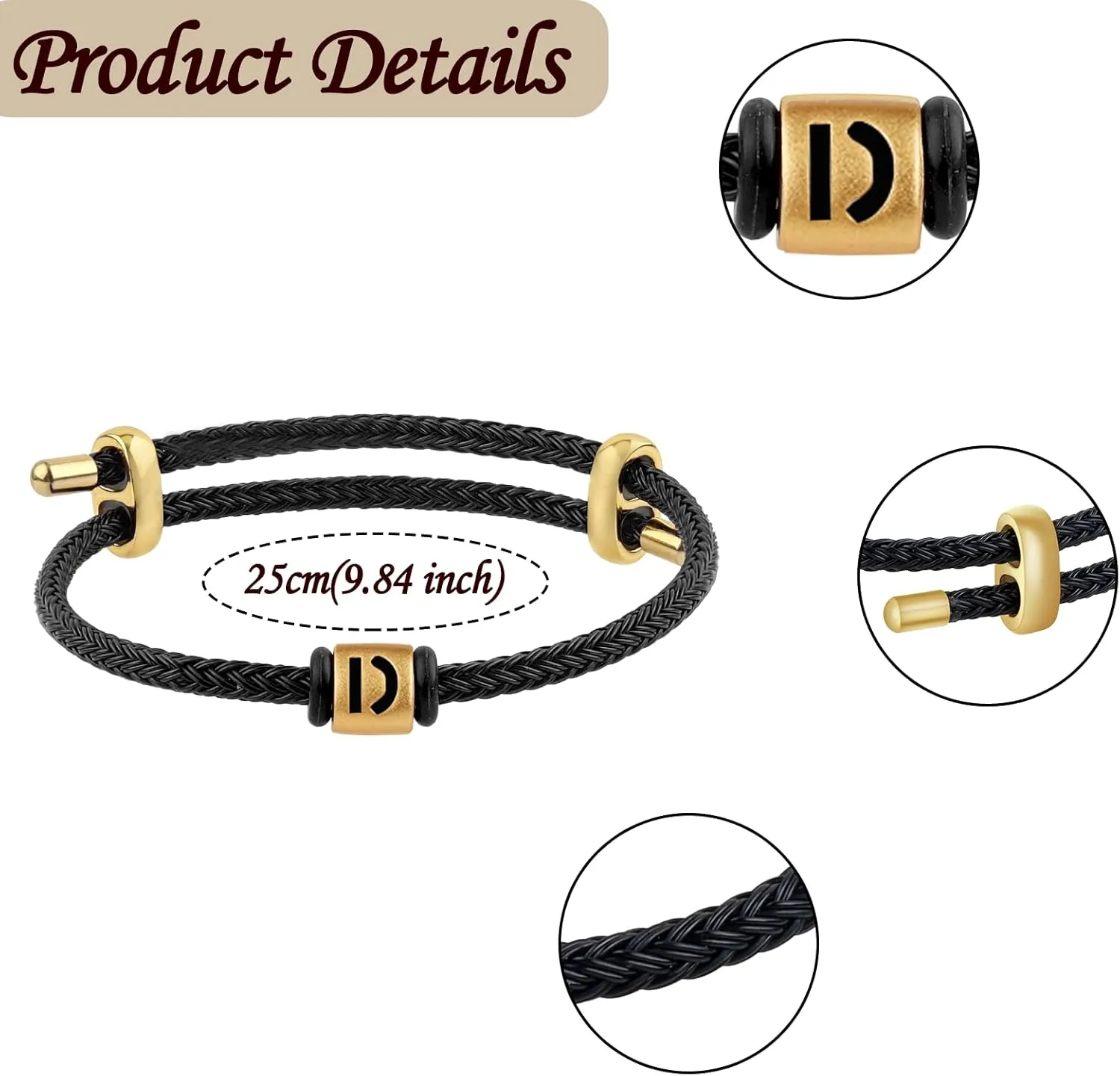 Bi-directional Buckle Rope Initial Bracelet, Gold Plated Bracelet with Letter, Alphabet Bracelets, Gifts for Women Men