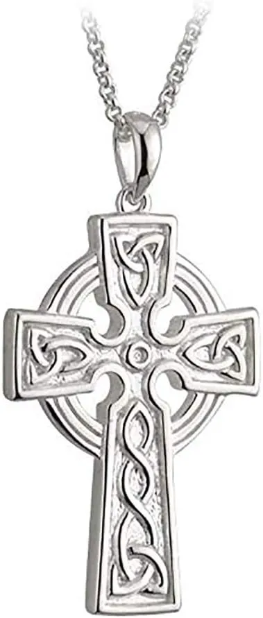 Biddy Murphy Traditional Celtic Cross Necklace for Men, 925 Sterling Silver Double Sided, Finely Handcrafted Irish Jewelry, Imported from Ireland (24" Inch)