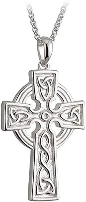Biddy Murphy Traditional Celtic Cross Necklace for Men, 925 Sterling Silver Double Sided, Finely Handcrafted Irish Jewelry, Imported from Ireland (24" Inch)