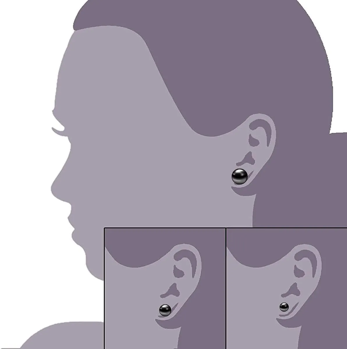 Black Hematite Ball Stud Earrings for Women Men Girls in Sterling Silver, Ball Size 6mm/8mm/10mm