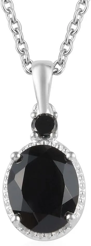 Black Spinel Necklace for Women 925 Sterling Silver Cubic Zirconia Jewelry Stainless Steel Size - 20" Ct 3 Birthday Engagement Anniversary Wedding - Trendy Unique Cute Birthday Gifts for Women