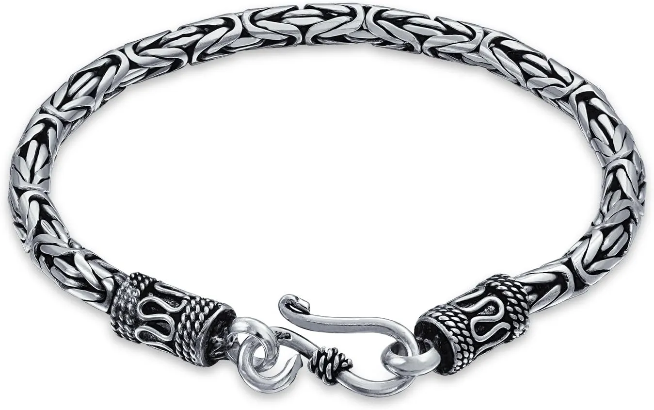 Bling Jewelry Unisex Bali Byzantine Chain Link Asian Dragon Bracelet Eye And Hook Antiqued 925 Sterling Silver For Women Men Teen Hand Crafted Made In Thailand 7, 7.5,8, 9 Inches