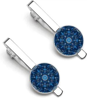 Blue Paisley Bandana Pattern Tie Clip Tack Pins Cufflinks Necktie Bar Pinch Business Wedding Clothing Accessories for Men Women