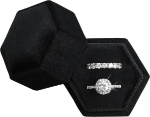BLUTETE Hexagon Velvet 2 Slots Jewelry Ring Box Engagement Ring Box Wedding Day Detachable Lid for Proposal Engagement Wedding Ceremony (Black)