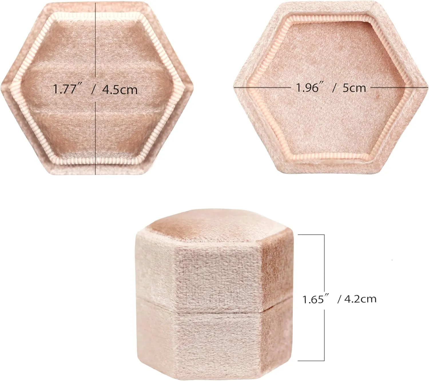 BLUTETE Hexagon Velvet 2 Slots Jewelry Ring Box Engagement Ring Box Wedding Day Detachable Lid for Proposal Engagement Wedding Ceremony (Blush Peach)