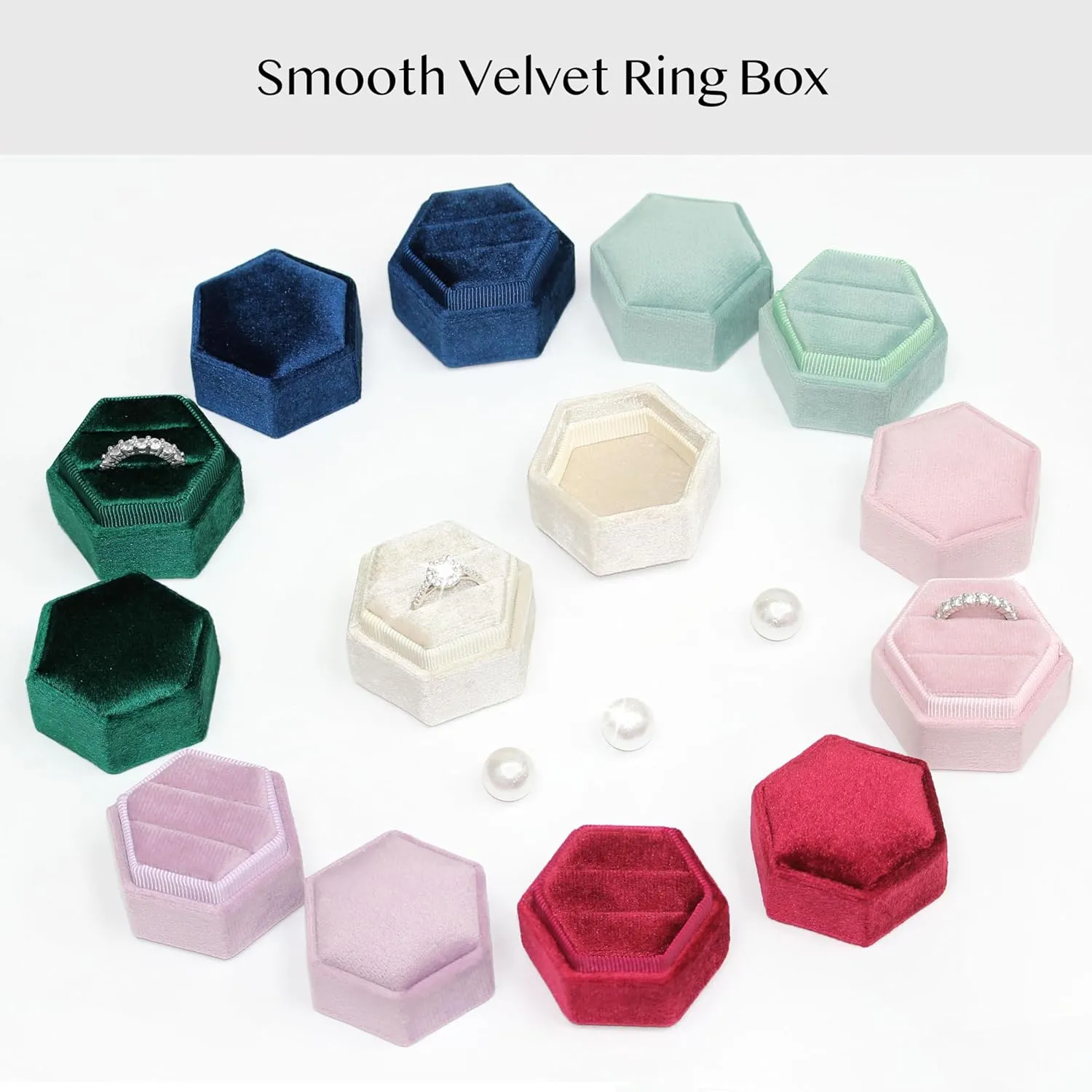 BLUTETE Hexagon Velvet 2 Slots Jewelry Ring Box Engagement Ring Box Wedding Day Detachable Lid for Proposal Engagement Wedding Ceremony (Dark Emerald)