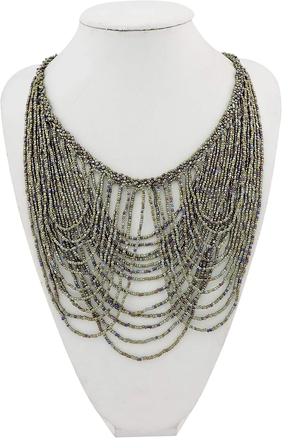 Bocar Multi Layer Statement Necklace Colorful Beaded Collar Bib Soiree Necklace for Women Gift (NK-10490)