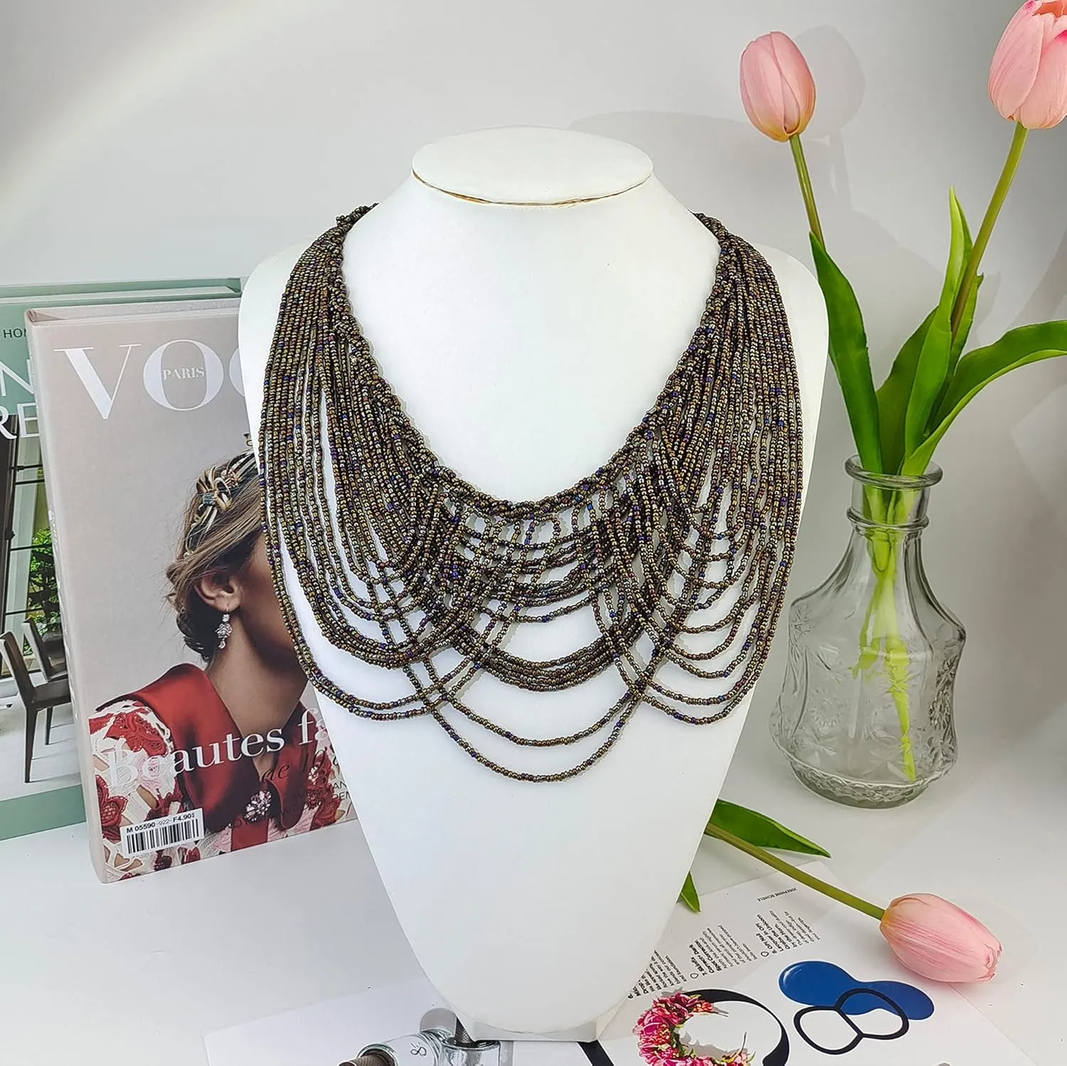 Bocar Multi Layer Statement Necklace Colorful Beaded Collar Bib Soiree Necklace for Women Gift (NK-10490)