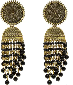 Bodha Traditional Indian Antique Gold Plated Black Meenakari, CZ, Pearls Jhumka Earrings Women (SJE_18_BK)