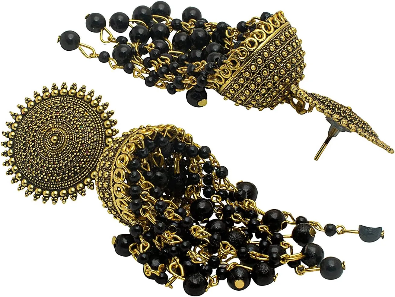 Bodha Traditional Indian Antique Gold Plated Black Meenakari, CZ, Pearls Jhumka Earrings Women (SJE_18_BK)