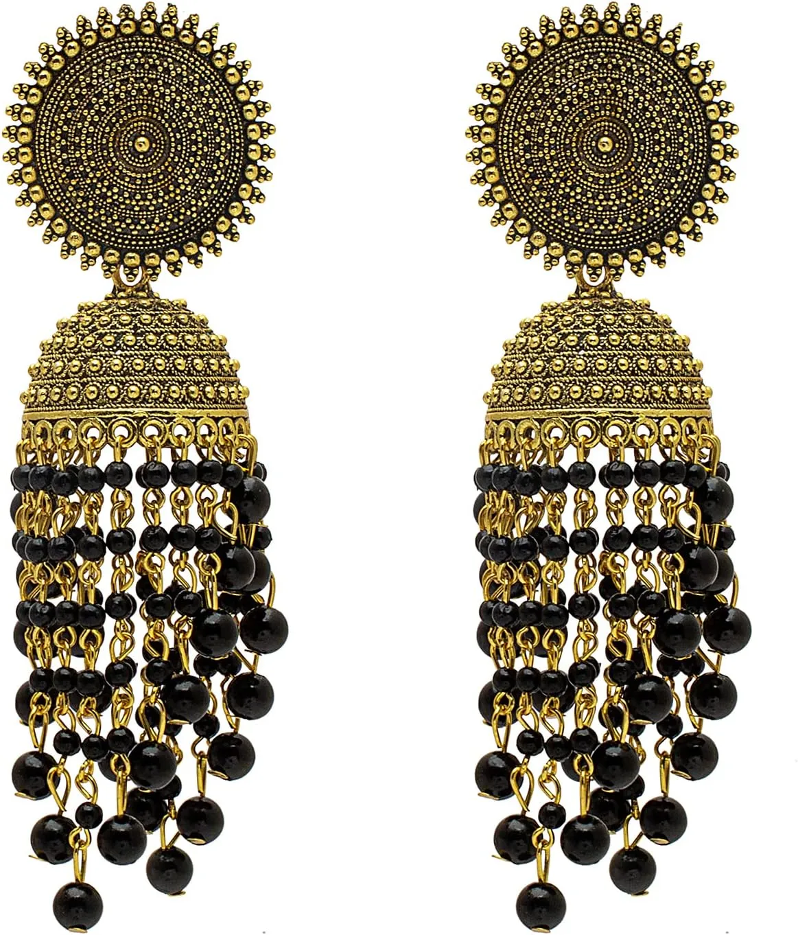 Bodha Traditional Indian Antique Gold Plated Black Meenakari, CZ, Pearls Jhumka Earrings Women (SJE_18_BK)
