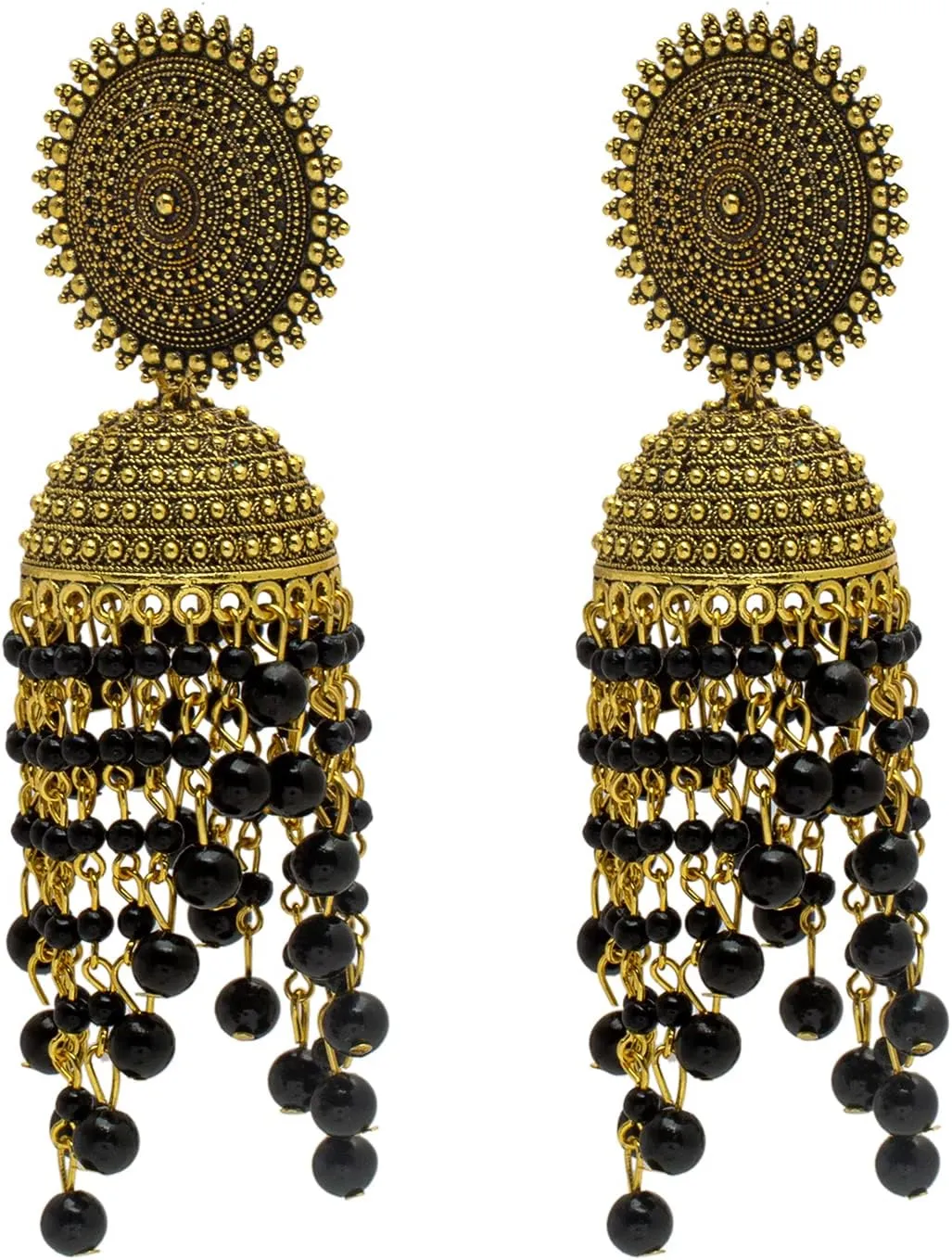 Bodha Traditional Indian Antique Gold Plated Black Meenakari, CZ, Pearls Jhumka Earrings Women (SJE_18_BK)