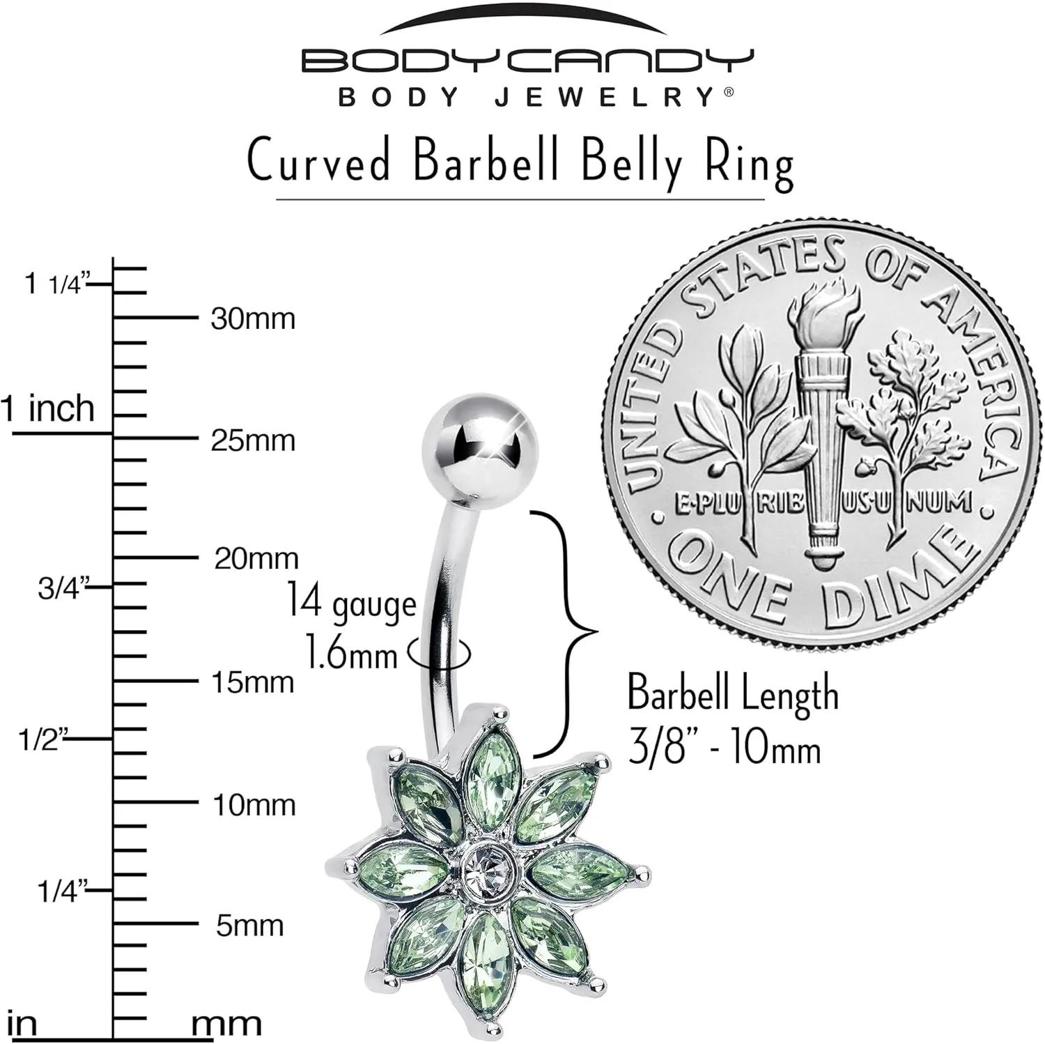 Body Candy Womens 14G 316L Stainless Steel Navel Ring Piercing Flower Elegance Bloom Mens Belly Button Ring