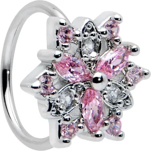 Body Candy Womens 20G 316L Surgical Steel Nose Ring Pink Accent Snowflake Nose Hoop Ring Circular Nose Ring 5/16