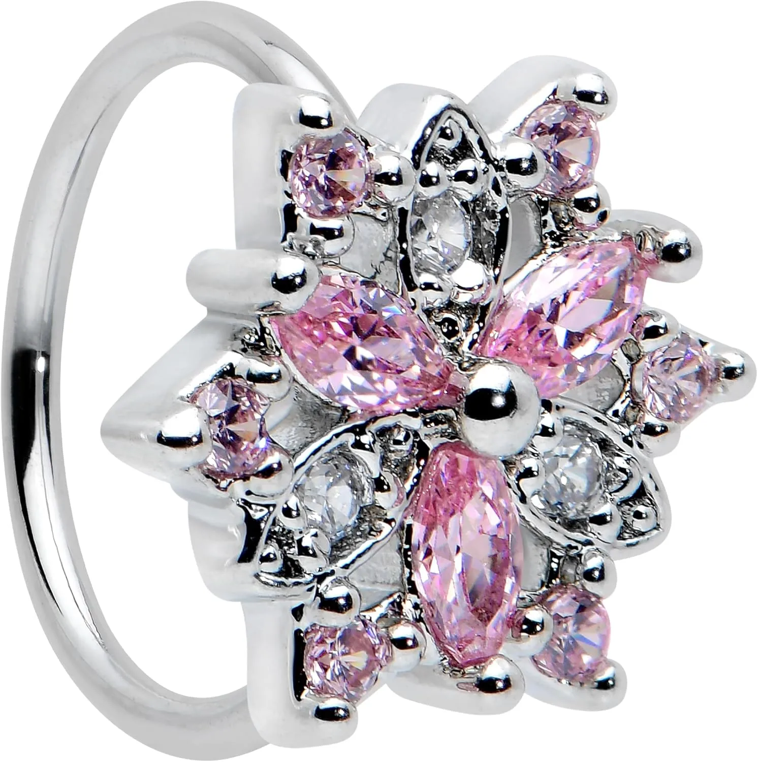 Body Candy Womens 20G 316L Surgical Steel Nose Ring Pink Accent Snowflake Nose Hoop Ring Circular Nose Ring 5/16