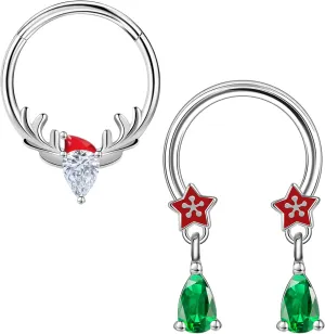 BodyAce Christmas Nose Rings Septum Hoops, 16g Daith Earrings Conch Piercing Tragus Jewelry, Surgical Steel Septum Ring for Women Christmas Nose Hoop