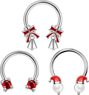 BodyAce Christmas Nose Rings Septum Hoops, 16g Daith Earrings Conch Piercing Tragus Jewelry, Surgical Steel Septum Ring for Women Christmas Nose Hoop