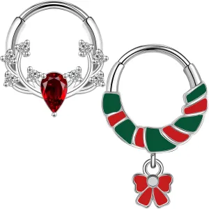 BodyAce Christmas Nose Rings Septum Hoops, 16g Daith Earrings Conch Piercing Tragus Jewelry, Surgical Steel Septum Ring for Women Christmas Nose Hoop