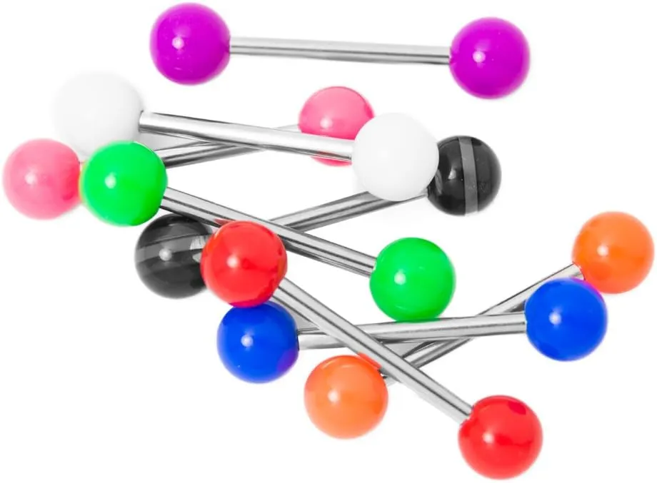 BodyJewelryOnline Tongue Piercing Barbells - 8-Pack No Duplicates - Colorful Acrylic Balls - 14ga-5/8(16 mm)