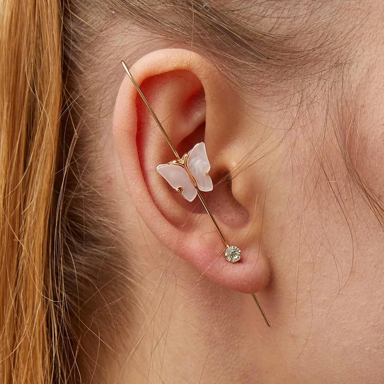 Bohemia Ear Cuff Wrap Crawler Hook Earrings Pink Butterfly Ear Wrap Hook Earrings Cz Crystal Long Piercing Earrings Gold Ear Wrap Hook Earrings Jewelry for Women