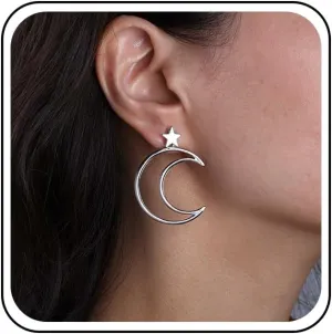 Bohemian Star Moon Jacket Earrings Gold Crescent Moon Earrings Large Hollow Moon Star Stud Earrings Minimalist Star Crescent Earrings Jewelry for Women