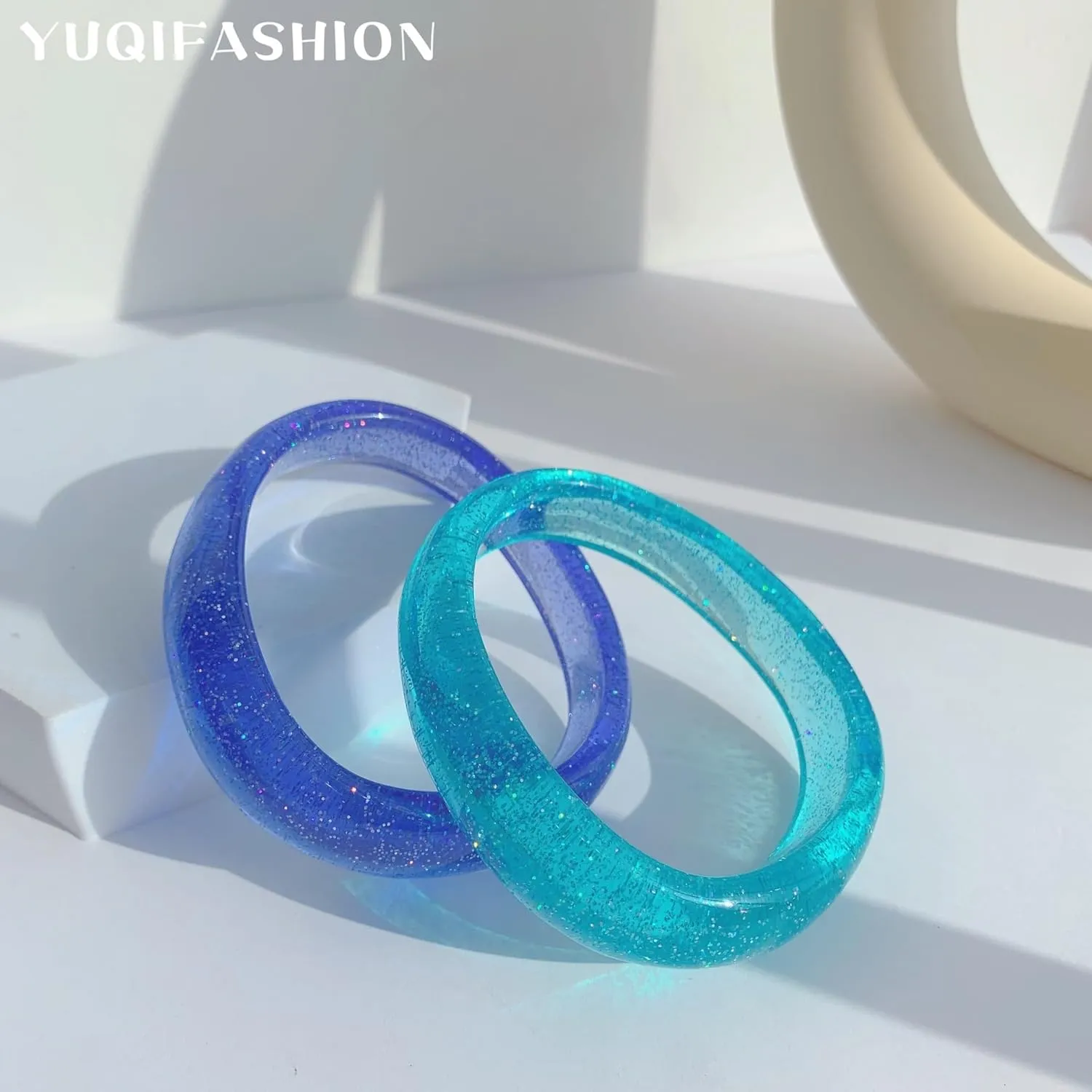 Boho Colorful Shimmer Acrylic Resin Bangle Bracelet Transparent Plastic Wristbands Irregular Geometric Cuff Bracelet for Women Jewelry