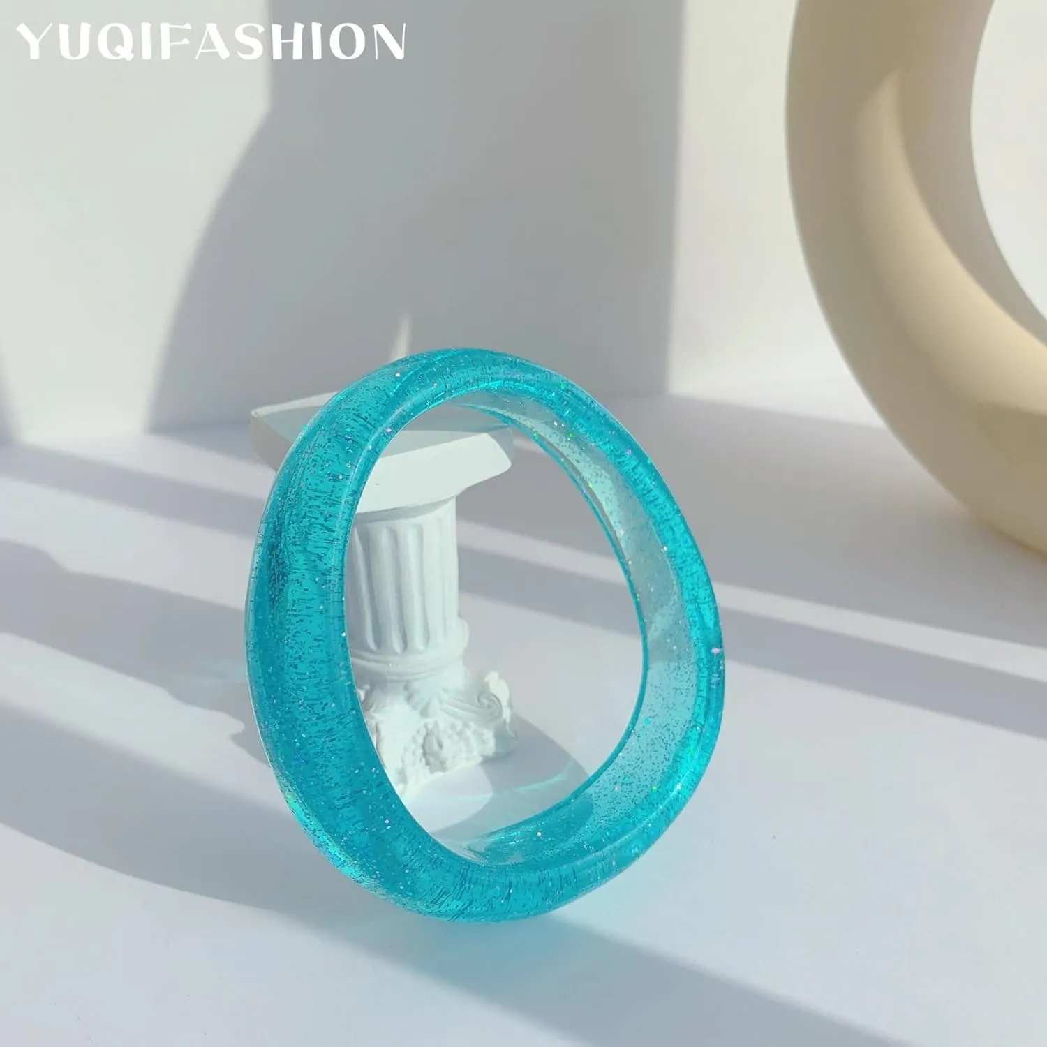 Boho Colorful Shimmer Acrylic Resin Bangle Bracelet Transparent Plastic Wristbands Irregular Geometric Cuff Bracelet for Women Jewelry