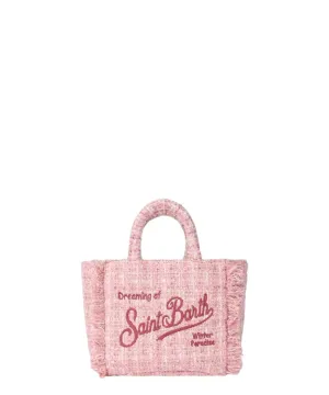 Borsa a Mano Mini Vanity in Lana Tweed Rosa con Frange