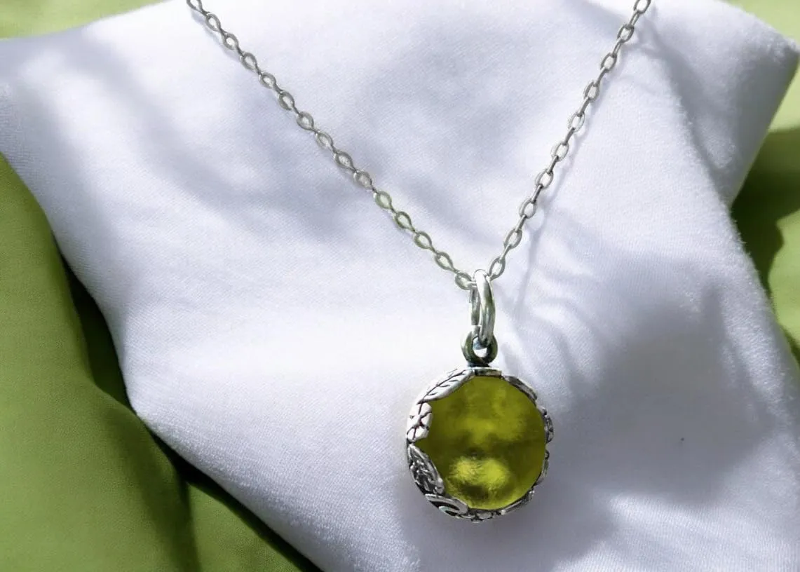 Bottled Up Designs Handmade Vintage Necklace, Recycled Wine Bottle, Sterling Silver, Eco Friendly, Made in USA, Birthday Gifts, Mothers Day, Women, Anniversary (Olive Wine Bottle)