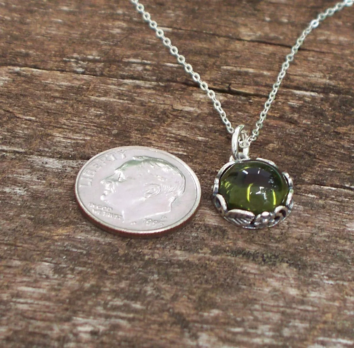 Bottled Up Designs Handmade Vintage Necklace, Recycled Wine Bottle, Sterling Silver, Eco Friendly, Made in USA, Birthday Gifts, Mothers Day, Women, Anniversary (Olive Wine Bottle)